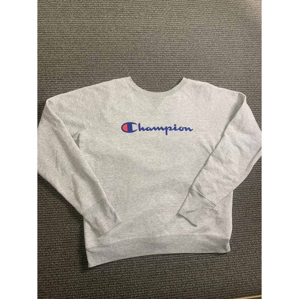 Champion Gray Crewneck Sweatshirt Mens XL Pullover Logo Sweater Raglan Sleeve